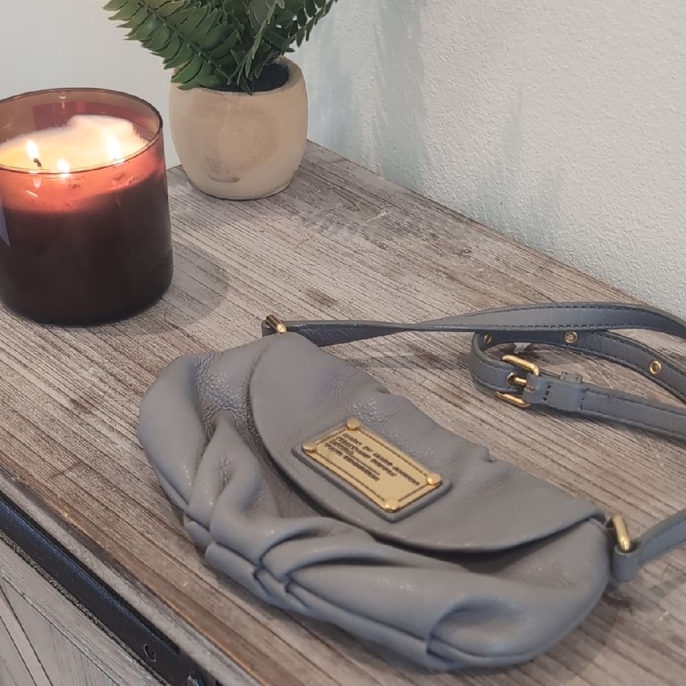 Marc Jacobs Light Gray Crossbody Bag with Gold Accents